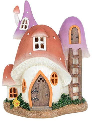 Azuma Solar Power House Garden Decoration Resin Ornament LED Light - Mushroom House