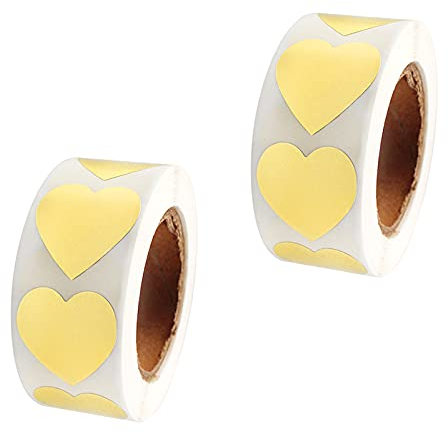 oupados 1000 Stk Gold Herz Aufkleber Selbstklebende Herzform Aufkleber Herz Aufkleber für Hochzeitseinladungen, Weihnachtsgeschenkverpackungen, Geburtstagsgeschenke, Geschenktüten (500 Stück/Rolle)