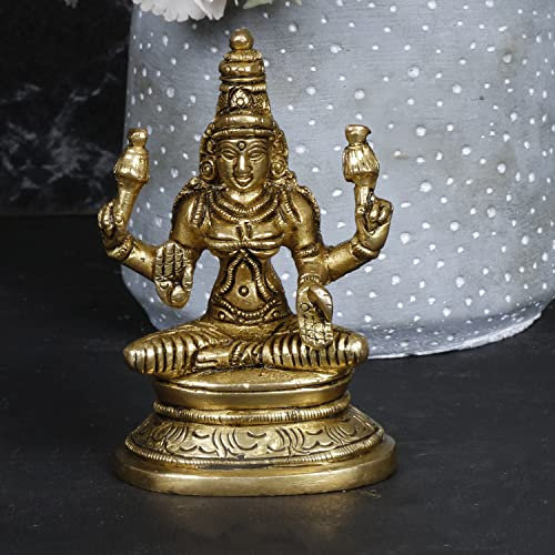 ARTVARKO Messing Lakshmi Idol Laxmi Göttin Lakshmi sitzt auf Lotus Statue für Zuhause Puja Mandir Tempel Höhe 8,9 cm
