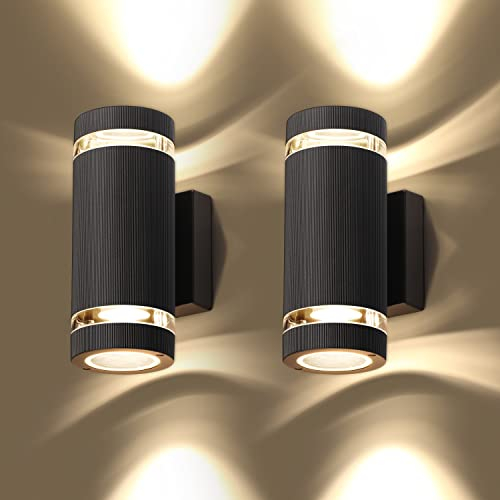 CELAVY LED Wandleuchte Wandlampe aussen 2 Stück, IP65 Außenlampe Außenleuchte Wand GU10 Aluminium, Wasserdicht Up Down Außenbeleuchtung Außenwandleuchte Aussenleuchte Terrasse Balkon, Schwarz