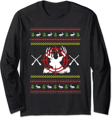 Hässliches Weihnachtsjagd Hirsch Zielscheibe Jäger Gewehr Geschenk Langarmshirt