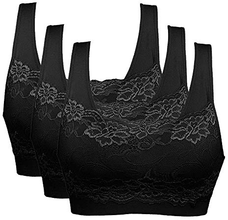 Vertvie Womens Strech Ohne Buegel Push up Yoga Sports BH Bra Top Set Fuer Fitnesstraining Polsterung 3er Pack (EU XXL/Tag 3XL, 3 Schwarz)