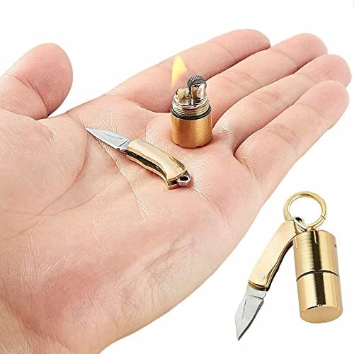 LEKIA Mini Überlebenswerkzeug Set, Mini Taschenmesser Klappmesser, Kleines Schlüsselanhänger Messer mit Kerosin Lampen, Gadgets für Männer, Add-On Schlüsselzubehör Outdoor Camping Selbsthilfe Gerät