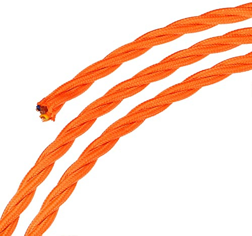 sourcing map Torsadé Tissu Recouvert Fil 3 Noyau 18AWG 3,0 m/9,84 pieds, Vintage Tissé Tissu Électrique Câble pour Suspension Transparent Bricolage Projet, Orange