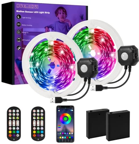 LED Lichtleiste mit Bewegungssensor, 2PCS 4 m RGB Musik synch Farbwechsel unter den Bettleuchten mit Nacht sensor beleuchtung, App und 2,4G Fernbedienung, 5V USB Nachtlicht für Bett Schrank Treppen