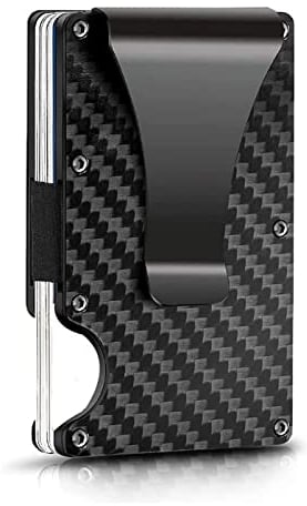 Porte Carte Bancaire en Fibre de Carbone, Porte Carte de Crédit avec Blocage RFID, Portefeuille Homme Minimaliste avec Pince à Billets, Carte Bancaire,Carte d'Identité,Cadeau de Fête des Pères