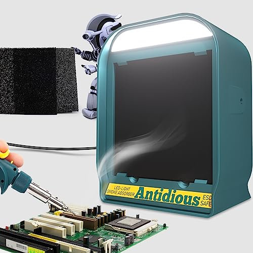 Fume Extractor Solder Smoke Absorber Portable Filter with LED Light for Soldering DIY Fan Extraction Equipment with Spare Activated Carbon for Brazing Welding Soldering, Fume Prevention Remover