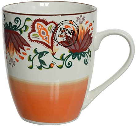 Kaemingk Vibrant Orange/Maroon Fine Chinese Tea/Coffee/Hot Chocolate Mug - 10 cm - Chyrsanthemum Design