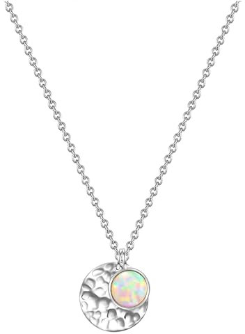 GLANZSTÜCKE MÜNCHEN Damen Kette 925/- Sterling Silber rhodiniert Opal (synth.) weiß Kreis Silberhalskette