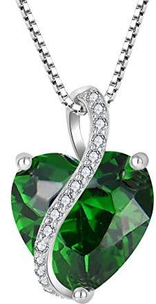 YL Damen Herz Halskette 925 Sterling Silber Anhänger Mai Geburtsstein Smaragd Kette Schmuck Geschenke für Mutter ihre Frau Freundin