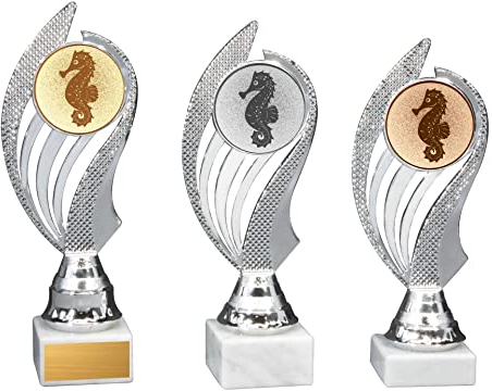 eberin · Seepferdchen Pokal · Frühschwimmer · Anfängerschwimmen · Auszeichnung · Pokal · in 3 Größen erhältlich · Schwerer weißer Sockel · mit oder ohne Gravur · (22cm)