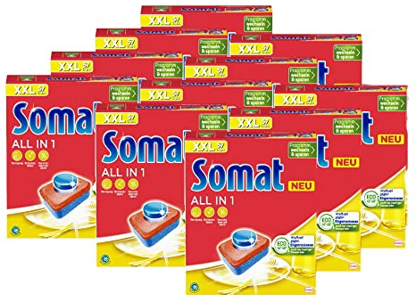 Somat All in 1 Spülmaschinen Tabs (11x57 Tabs), Geschirrspül Tabs für strahlende Sauberkeit auch bei niedrigen Temperaturen, kraftvoll gegen Eingetrocknetes