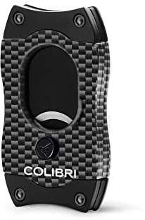 Colibri S-Cut Zigarrenschneider - Kohlefaser-Muster - Klassischer Gerader Schnitt - Bis zu 66 Ringmaß Zigarren - Antihaft-Beschichtung - Federbelasteter Auslösemechanismus - Inklusive Geschenkbox