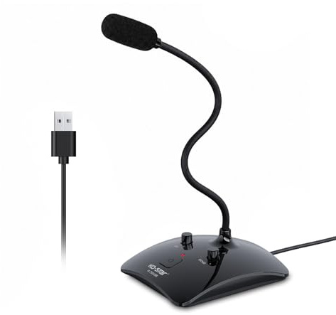 Ko-Star USB Gooseneck Microphone, HD Condenser Mic with On/Off Mute, Volume & Echo Control, Omnidirectional for Podcasting, Recording, Video Conference, PC Laptop