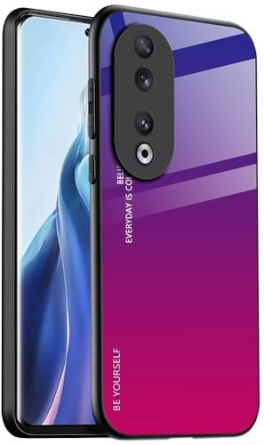 EASSGU Funda Adecuada para Honor 90 5G (6.7 Inches), Carcasa Trasera de Vidrio Degradado, Funda para Teléfono Móvil Anticaída y Antiarañazos - Rojo PúRpura