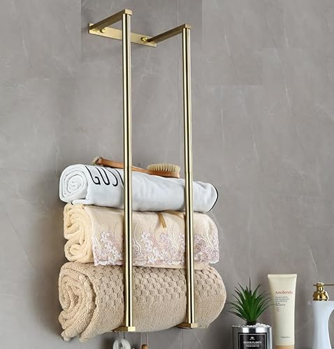 Handtuchhalter für Badezimmer, Wandmontierter Handtuchaufbewahrungshalter, Edelstahl Badezimmer Handtuchhalter Kann 6 Badetücher für Badetücher und Handtücher aufnehmen (Gold)