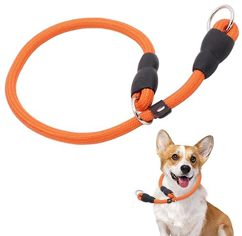 Dog Collar Slip Collar for Dogs Training Choke Collar for Dog Training Collar Round Nylon Rope Collar P-Collar No Pull Dog Chain for Small Medium Large Dogs, Training Lead for Dog (S, Orange)