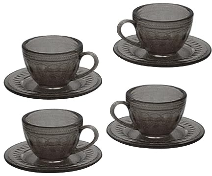 Folpus 4x Dollhouse Tea Cup Set, Pretend 1:6 Scale, Vivid Miniature Tableware, Doll House Decoration for Kitchen Dollhouse Decor Accessories, Gray