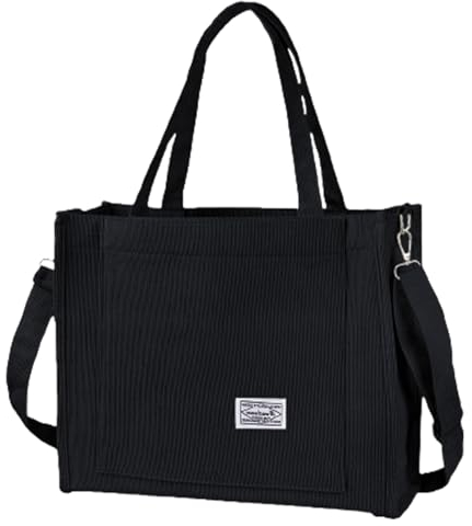 BROADREAM Cord Tasche Umhängetasche Damen mit Reißverschluss Lässige, Aesthetic Handtasche Schultertasche - Tote Crossbody Bag Abnehmbarer Schultergurt Shopper für Schule Arbeit Alltag