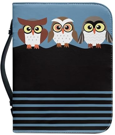 Kuiaobaty Süße Eulen Vögel Kunstleder Buchhülle mit Griff, Cartoon-Eulen-Druck, Buch-Tragetasche, Notebooktasche, passend für 30,5 x 22,9 x 6,1 cm, XL-[11.2x8.0in=28.5x20.3cm]
