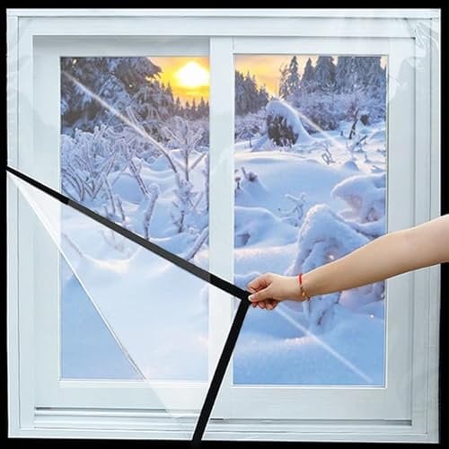 Kit d'isolation de fenêtre, film thermique d'hiver pour fenêtre, kit de vitrage secondaire pour fenêtres, boudin de porte pour fenêtres, réutilisable personnalisable 105 x 140 cm – Noir