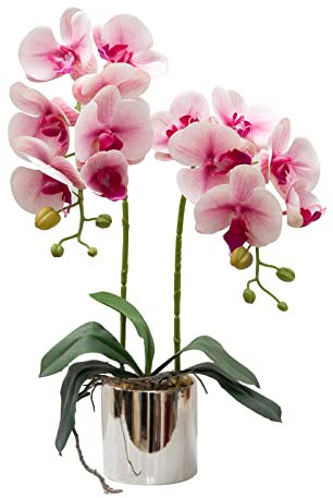 Künstliche Orchideen, Hellrosa, mit Keramikvase, lebendige künstliche Phalaenopsis-Blumenarrangement, wunderschöne künstliche Pflanzen für Hochzeit, Party, Ausstellung, Zentrum, Heimdekoration