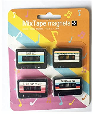 4 x nostalgische Kassetten-Schallplatten-Kühlschrankmagnete, niedliche Souvenir-Geschenke, Kühlschrankmagnet, niedlicher magnetischer Aufkleber, Schallplatten-Souvenir-Geschenke (Klebeband)