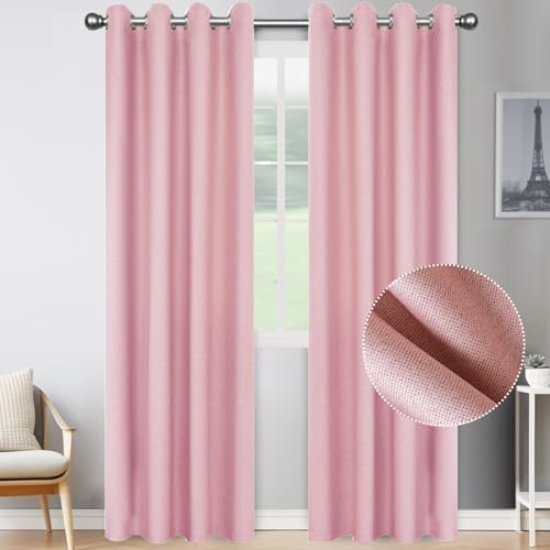 Ystyle Gardinen Blickdicht 2er Set, Curtains Leinenoptik Effekt, Vorhang Verdunklungsvorhänge, Thermovorhang Kälteschutz, Gardinen Mit Ösen, Schallschutz Vorhang, 140x260cm, Rosa