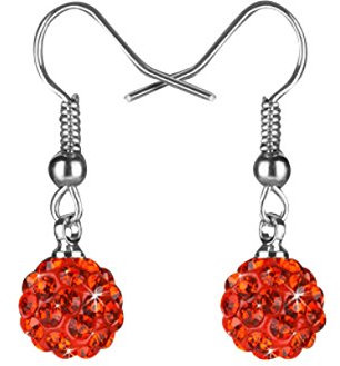 Taffstyle Damen Ohrhänger Ohrringe Hängend Schmuck Edelstahl mit Shamballa Glitzer Strass Kristall Kugel Perle Perlenohrringe Silber Orange