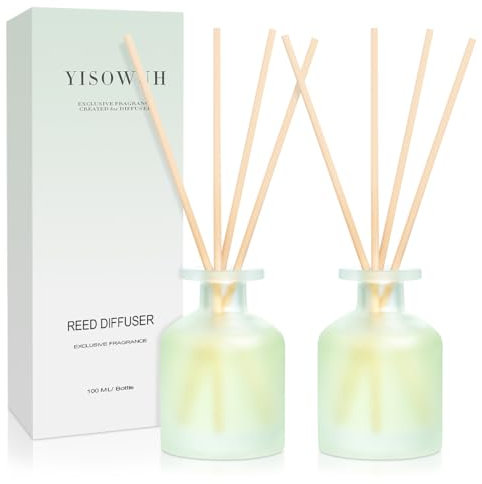 YISOWUH Difusor de Varillas - Clean Linen 3.38oz (100ml) Paquete de 2 difusores de Varillas de Aceite Esencial con 16 Varillas, Fragancia Duradera para el hogar, el baño, el Dormitorio