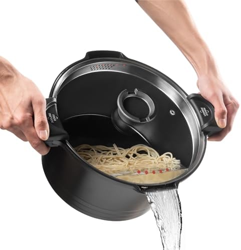 ROSSETTO Olla para pasta (28 cm, 8 L), revestimiento antiadherente, aluminio fundido para todas las luces de inducción, Negro