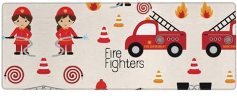 Kleine Jungen und Mädchen in Feuerwehrleuten, extra große Gummi-Tastaturunterlage, 30,5 x 80 cm, Büro-Schreibtischunterlage, geeignet für Büro, Gaming und Lernen