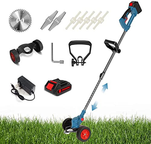 Suuim Coupe-Bordure électrique sans Fil, Coupe-Herbe 21 V avec Batterie et Chargeur, équipé de Roues auxiliaires, adapté pour la pelouse du Jardin