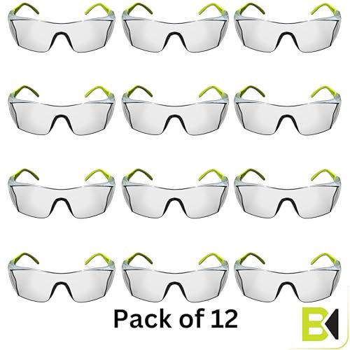 Baymax S-400 Pack of 12 Protective Safety Glasses Clear Panoramic Wrap-Around Lenses Anti-Fog Scratchproof CE Certified and EN 166 Compliant Maximum Eye Protection Safety (ANTI-FOG)