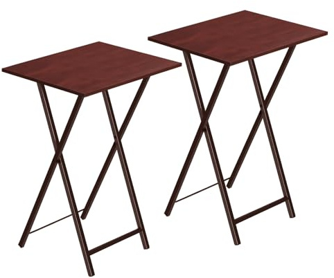 HOOBRO Folding Tables 2 Set, TV Tables for Eating Foldable, TV Tray Table, Small Sofa Laptop Dinner Table for Small Space, Metal Frame, Brown EBR25BZ01