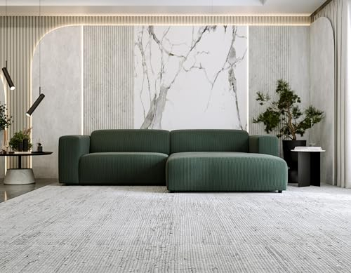 MKS MEBLE Ecksofa Cord L-Form, Moderne Wohnlandschaft, Sofagarnitur, Couchgarnitur, Polsterecke - Pasadena - Grün - Rechte Seite