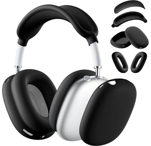 Maledan Hülle Kompatibel mit AirPods Max Hülle Case, Weiche Silikon Ohrpolster Abdeckung+ Ohrmuscheln Schutzhülle+Stirnband Cover, Kratzfest Accessories Zubehör für Apple AirPods Max,Schwarz