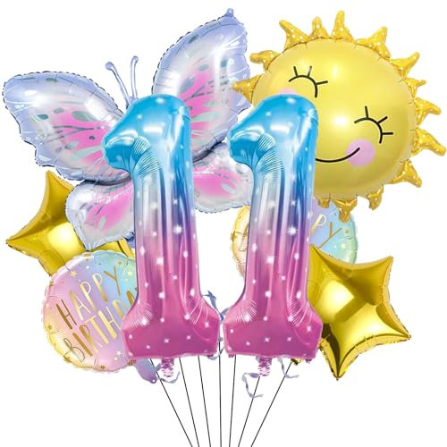 Sonne Schmetterling Folienballon 11 Jahre Geburtstag Deko,Schmetterlinge Geburtstagsdeko 11 Jahre Mädchen,Schmetterling Luftballon 11 Geburtstag,Kindergeburtstag Deko für Schmetterlinge Themen Party