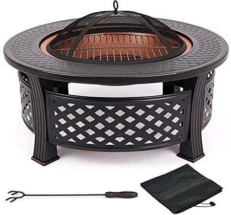 Feuerstelle mit Grillregal, Metall-Feuerschale für den Außenbereich, quadratischer Tisch, Feuerstelle, Garten-Terrassenheizung, Eisgrube mit wasserdichter Abdeckung, Feuerstellen für den Außenber