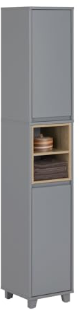 SoBuy Hochschrank mit 2 Türen und 2 Fächern Aufbewahrungsschrank für Bad Badezimmerschrank mit offenen Fächern schmaler Badschrank Dunkelgrau BHT ca. 30x170x30cm BZR147-DG