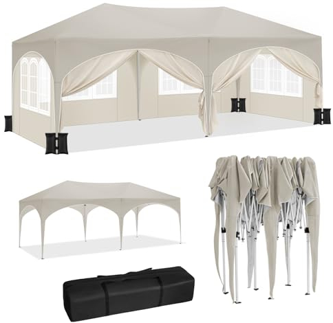 WOLTU Pavillon mit 6 Seitenteilen 4 Sandsäcke, Faltpavillon 3x6m mit Halbmonddach Tragetasche, Gartenpavillon wasserfest stabil UV-Schutz, Partyzelt Outdoor höhenverstellbar, Beige