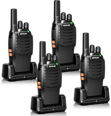 Retevis H777 Walkie Talkie for Adults, 4Pack Professional 2 Way Radio, Rechargeable Base Type-C, One-Touch Pairing, VOX Walkie talkie with LED light and Emergency Alerts(4 Pieces, Black)
