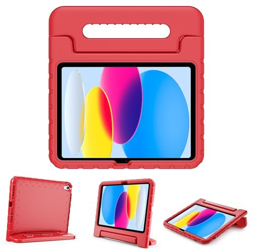 ProCase Kids Case for iPad A16 11th Generation 2025/iPad 10th Generation 2022 with Pencil Holder, iPad 11/10 Case Shockproof Lightweight Cover with Stand Convertible Handle for Children -Red