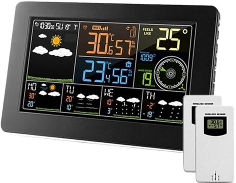 WESLNN Station Météo avec Écran Couleur WiFi, Thermomètre Et Hygromètre, Détecteur De Pression d'air, De Vent, Testeur De Température Et D'humidité, Écran LCD(2 Sensor)