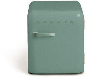 CREATE / RETRO FRIDGE 50 SAGE/Frigorifero verde salvia con maniglia verde salvia / 85W, minibar, un ripiano, design retro, 50 cm, due mensole, capacità di 48L, basso consumo, 50x44x49,8 cm