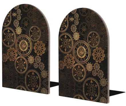 Paire de serre-livres en bois de bronze pour étagères, serre-livres en bois robuste pour livres et films