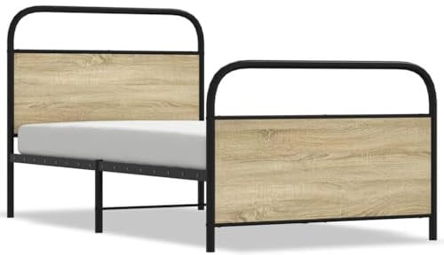 vidaXL Bettgestell ohne Matratze 90x200 cm Sonoma-Eiche Holzwerkstoff, Bettrahmen, Bett, Einzelbettrahmen, Schlafzimmermöbel, Einzelbett