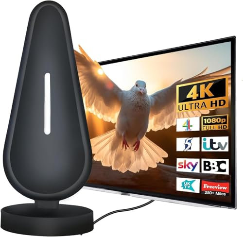 【2024 Upgraded】TV Aerial -Smart TV for Freeview TV Aerial Indoor with Strong Signal UK 4K 1080p -TV Antenna for Support VHF/UHF/DAB Radio 300+ Miles Range TV Aerial Booster and 16FT Coaxial Cable