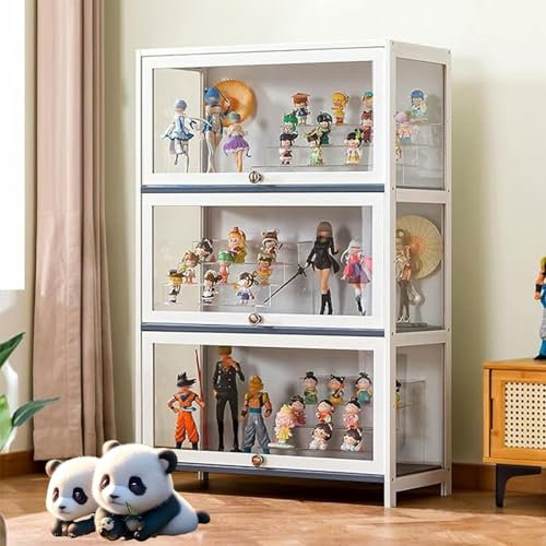 Moubhjd Großer Kapazität Klare Regal Vitrine, Glas Acryl vitrine, Bambou Bücherregal Vitrinenschrank, Holzvitrine, Weiß Curio-SchräNke, 60cm Glasvitrine für Bücher, Wein, Büro, Wohnzimmer, Küche