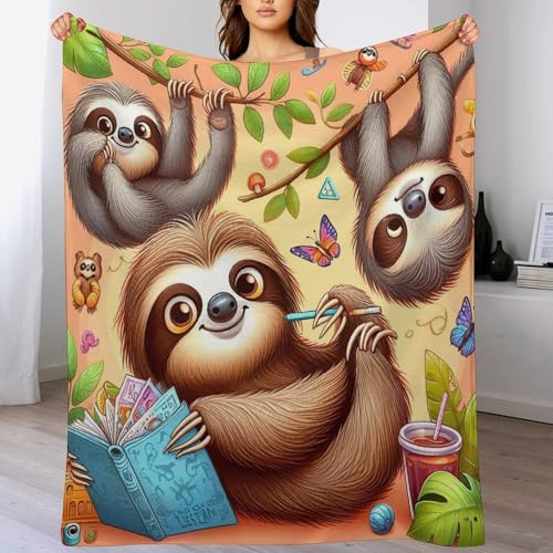 AAPZY süßes Faultier Fleece Decke, Extra Weiche Flauschige Kuscheldecken, Leichte, Gemütliche Flannel Sofadecke/Couchdecke Für Erwachsene, Wohndecke （140×180cm）